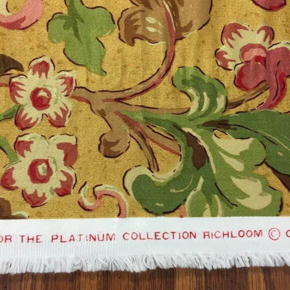 Richloom Platinum Collection Fabric 2 Yards 55W Gold Floral Scroll 23 Repeat VTG - Picture 7 of 9